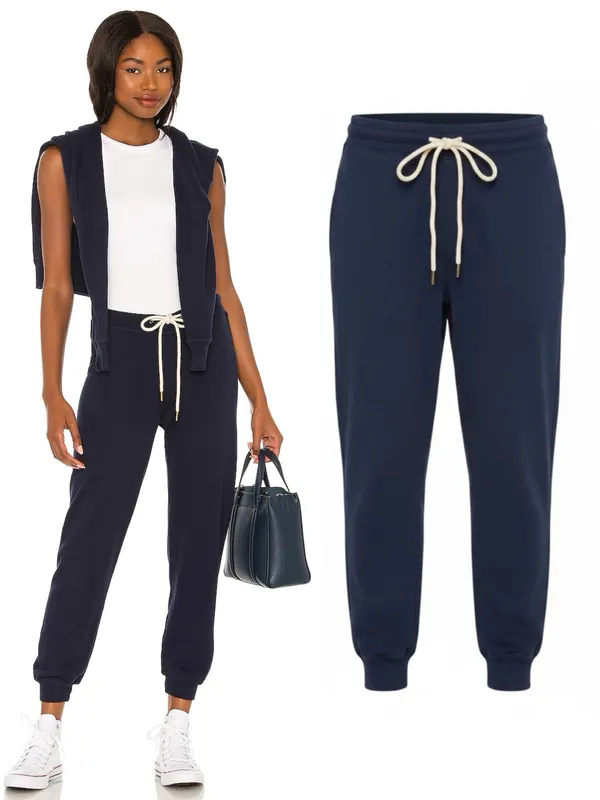 THE GREAT. • The Cropped Sweat Pant in True Navy blue terry knit slouchy jogger - Image 2