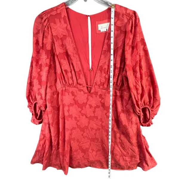Anthropologie Plunge Mini Dress 16W Pink‎ Jacquard Floral Flirty Boho Feminine - Image 8