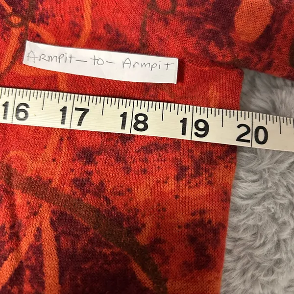 Chico's Vibrant Abstract Orange Linen Blend Open Cardigan - Image 3