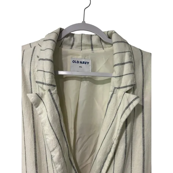 Old Navy Linen Blend Blazer Nautical Coastal Double Breasted Striped Navy XXL - Image 3
