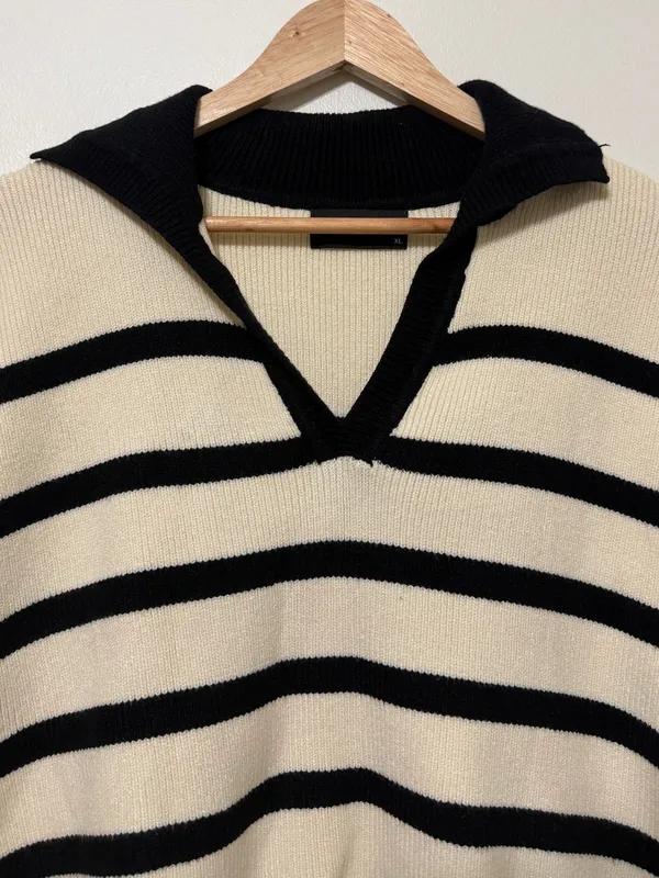Cider Knit Striped Polo Vest Size XL Sweater Cream Black - Image 4