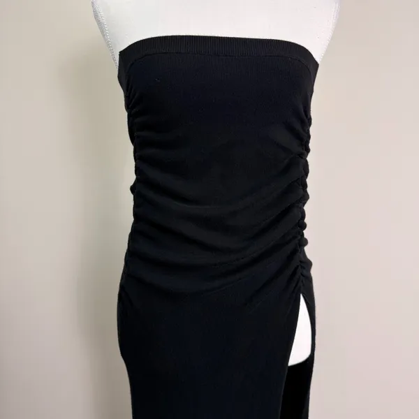 Free People Black Strapless Ruched Side Slit Maxi Blouse Medium OB1438914 - Image 3