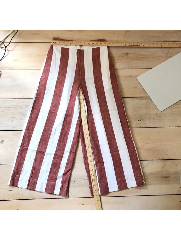 Madewell NWOT Women's Orange/Brown Striped Pull On Wide Leg Pants Size ST - Image 7