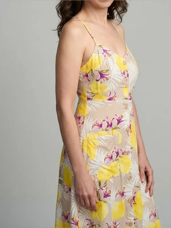 NWOT Lemon Floral Midi Linen Blend Dress - Image 3