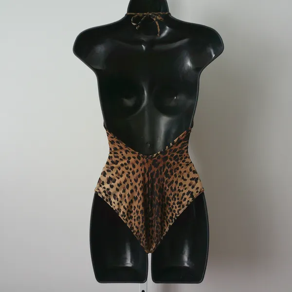 Leopard MobWife Y2K Coastal Beachy Animal Print Halter One Piece M Brown - Image 4