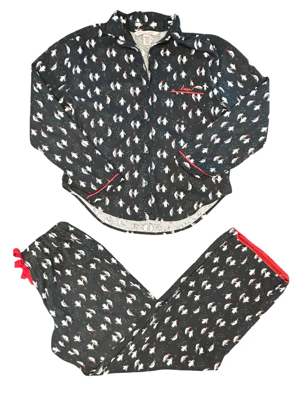 VTG Victoria's Secret The Dreamer Flannel Pj Set tuxedo Penguin Holiday cozy SM - Image 3