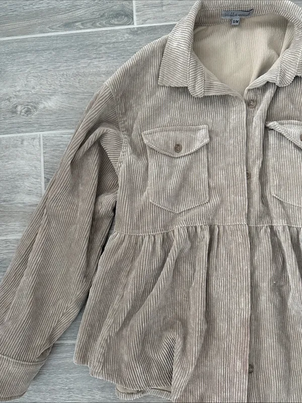 Lane 201 Corduroy Peplum Shacket Jacket in Taupe - Image 3