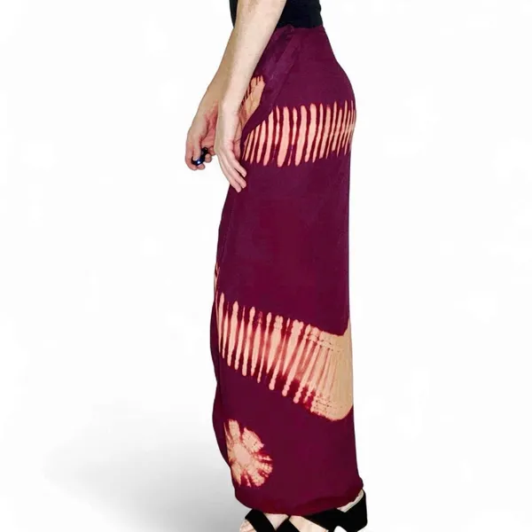 Vintage Y2K Purple Plum Tie Dye Hippie Festival Maxi Wrap Skirt - Image 3
