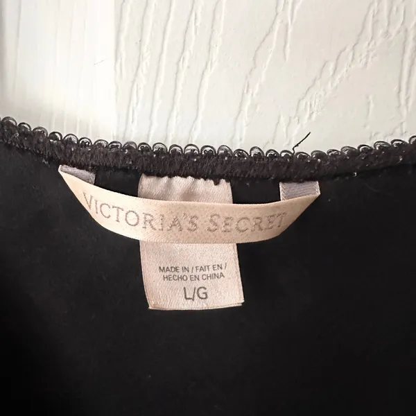 Victoria's Secret Black Satin Lace Trim Clear Jewel Accent Slip Tank Lingerie L - Image 4
