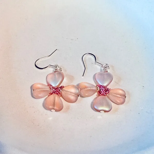 Pink Frosted Hearts Flower Shaped Earrings - Image 3