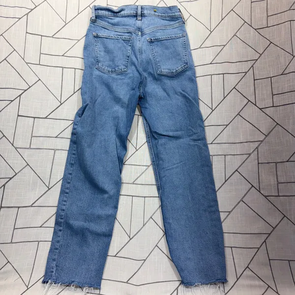 Old Navy Sky-Hi Straight Jeans 4 Blue‎ Distressed Raw Hem Extra High Rise - Image 2
