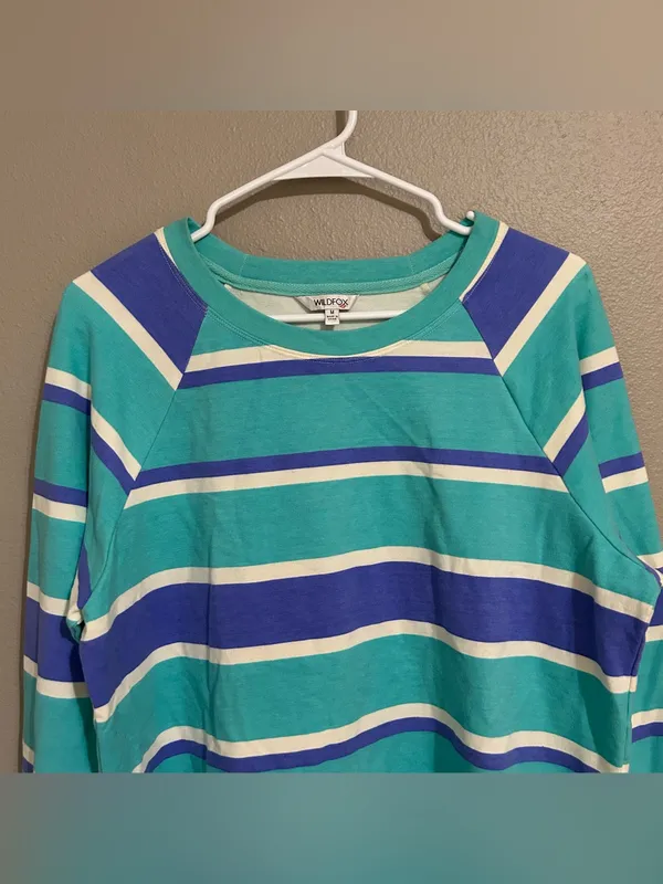 Wildfox Blue Striped Pullover Sweater & Shorts Loungewear Set Womens Size Medium - Image 3