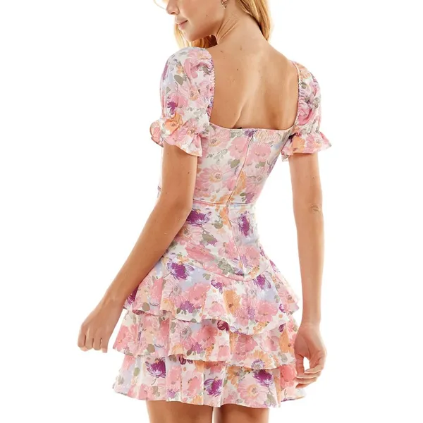 NWT City Studios Juniors Tiered Tie-Bodice Dress Pink Multi 3 - Image 2