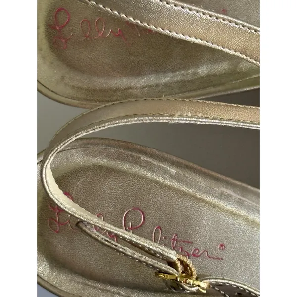Lilly Pulitzer Slingback Heels Women's Size 9M Gold Metallic Pointed Toe Strap - Image 4