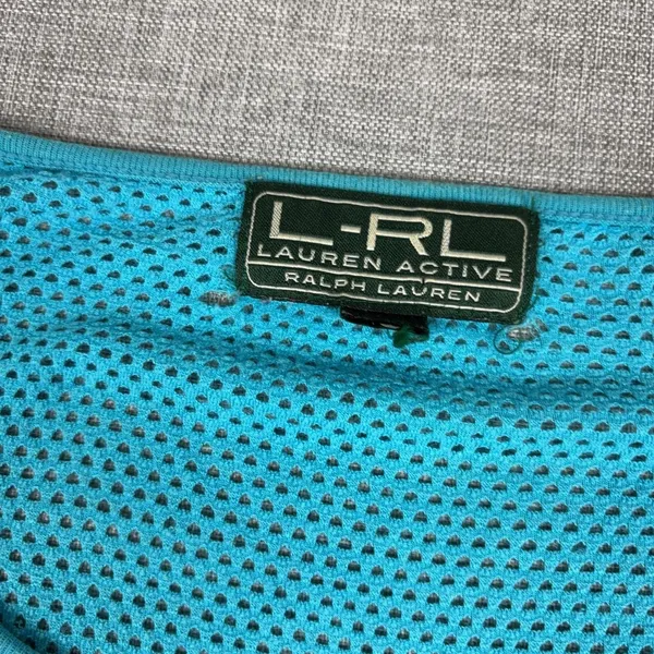 Lauren Ralph Lauren T-Shirt Womens Medium Blue Striped Mesh Active Athletic Top - Image 3