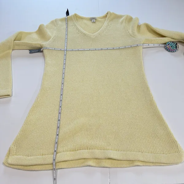 LL Bean Butter Yellow V Neck‎ Pullover Cotton Tunic Sweater Size SMALL - Image 8