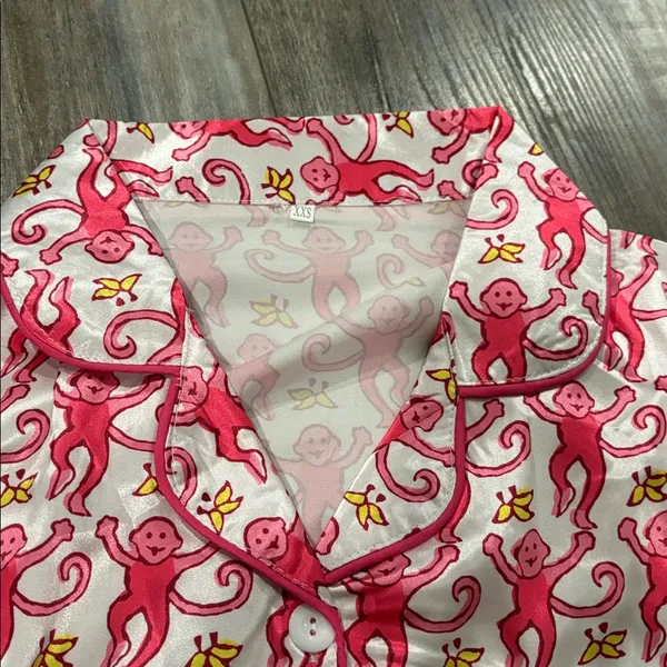 Women’s Pink Monkey Silky Pajamas Size XXS - Image 3