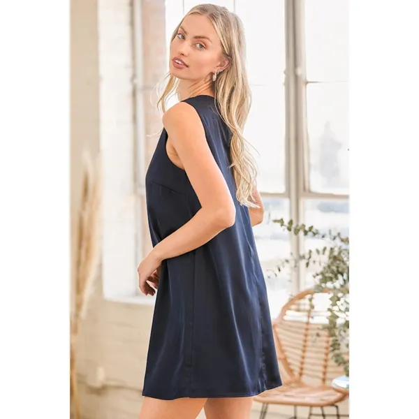 NWT Lulus Chic Peak Navy Blue Satin Sleeveless Shift Dress Casual Lightweight XL - Image 3