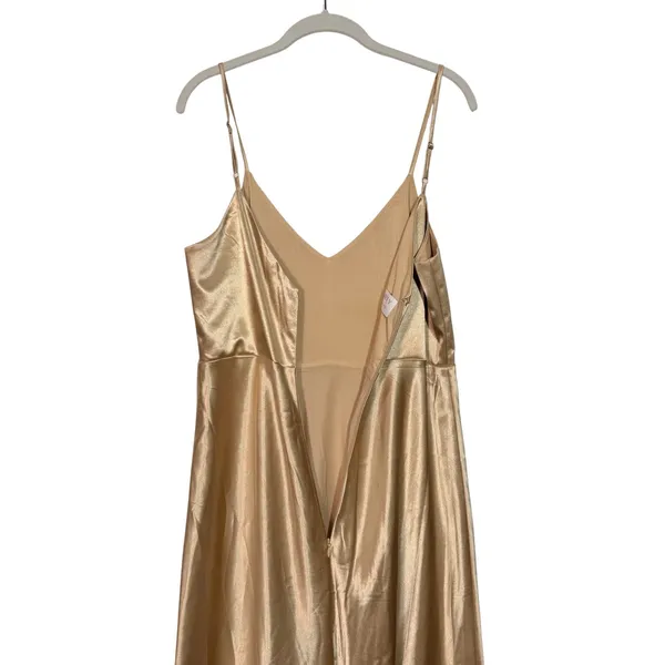 Birdy Grey Satin Maxi Dress Spaghetti Strap Slit Gold Bridesmaid Formal M - Image 12