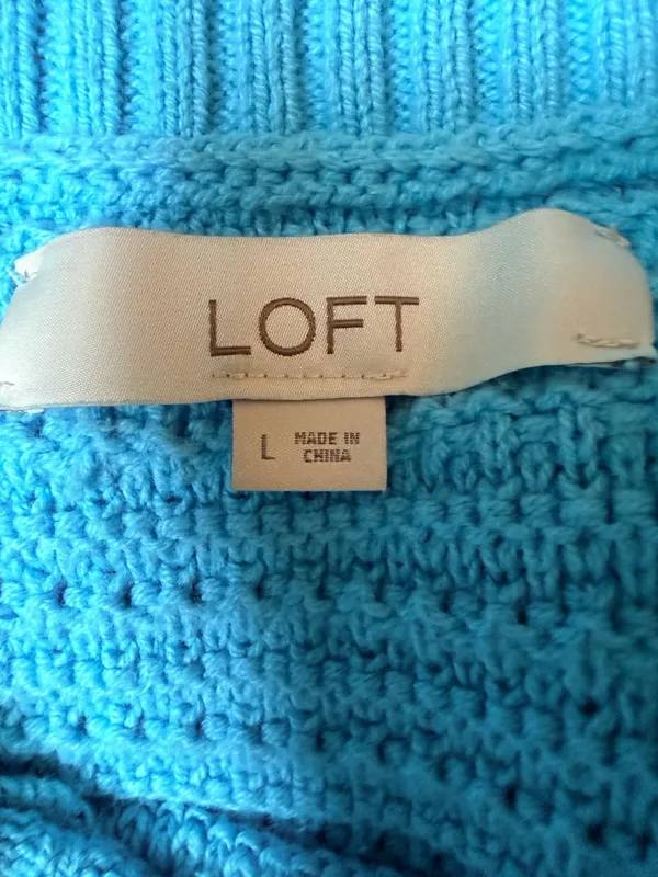 LOFT Blue Ribbed Knit Crew Neck Sweater - Image 4