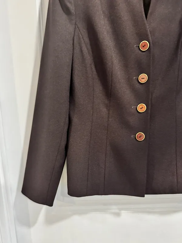 Emily Brown Collarless Button Down Fitted Blazer Jacket 8 Dark Chocolate Career - Image 5