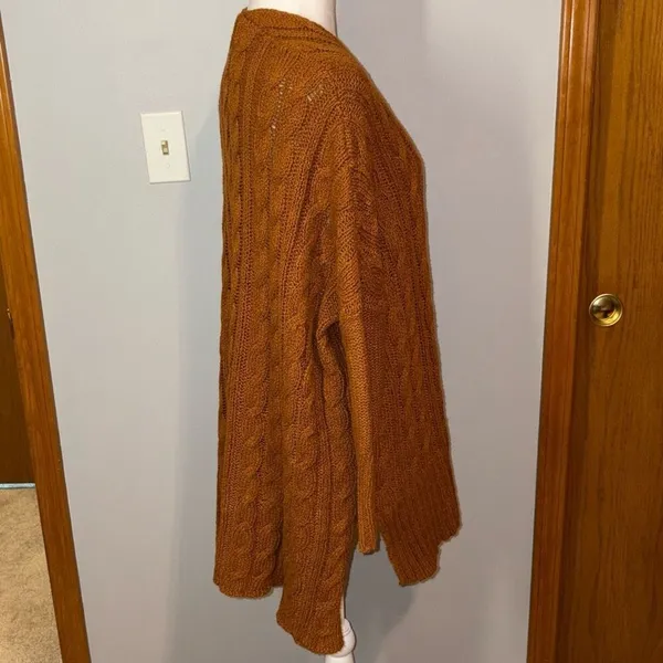 Free People chunky cable knit oversized tunic sweater burnt orange size‎ XS - Image 4