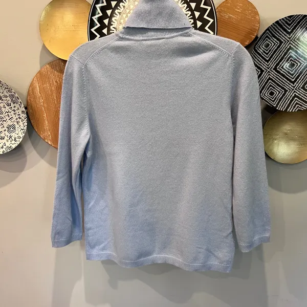 Ann Taylor 100% Cashmere Turtleneck Sweater Light Blue 3/4 Sleeve Womens Medium - Image 3