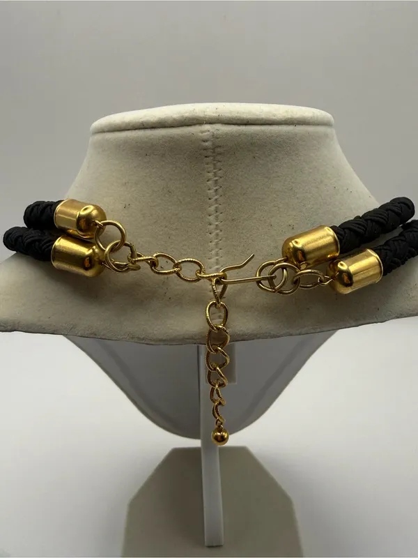 Black Braided Statement Necklace with Gold Accent - Image 5