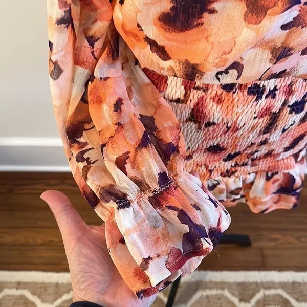 New Vici Floral Smocked Off the Shoulder Dress XS - Image 4