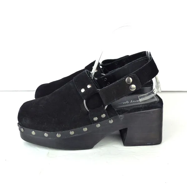 Nasty Gal Slingback Platform Clogs 37 EU Black Suede Studded Square Toe Goth Y2K - Image 7