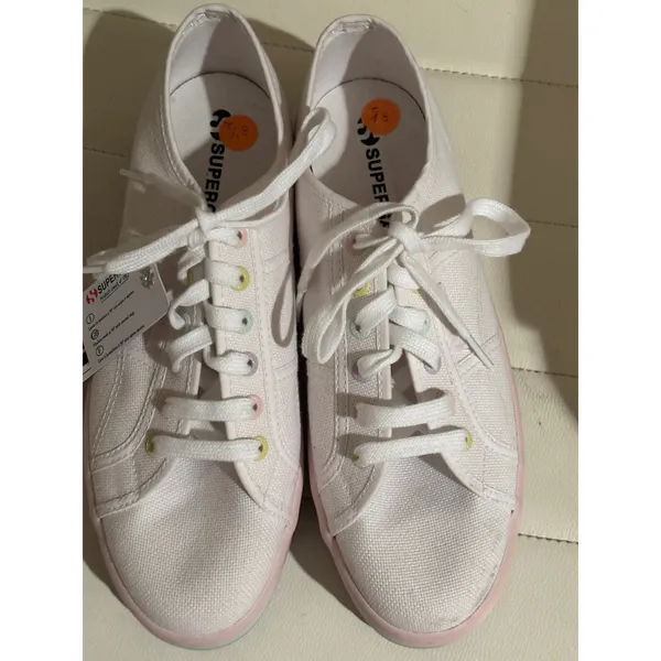 Superga 2790 Candy White Canvas Pastel Rainbow Platform Sneakers Womens 8.5 - Image 2