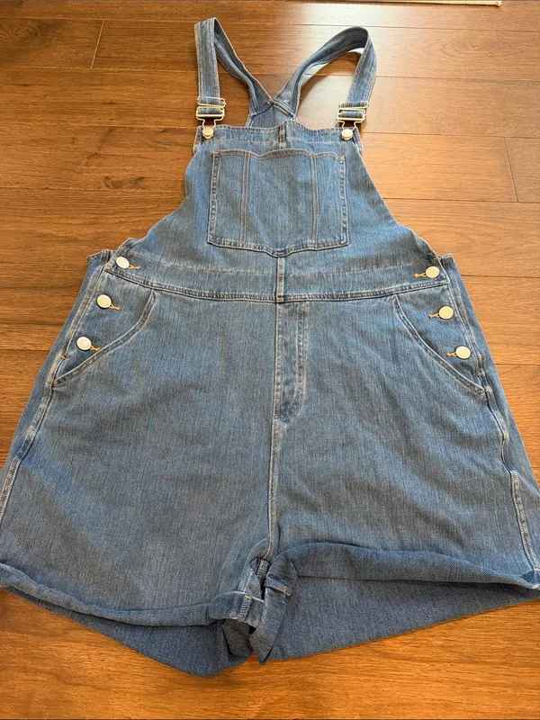 HALARA Flex Rolled Hem Washed Denim Casual Short Overalls Size XL - C45-061 - Image 6