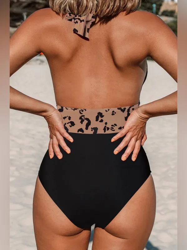 NWT Cupshe Women 1 Piece Swimsuit Leopard Print Open Back Ruched Size M - Image 2