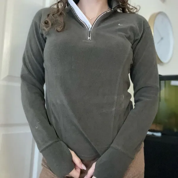 NIKE Half Zip Fleece Sweatshirt‎ Medium Olive Green - Image 2