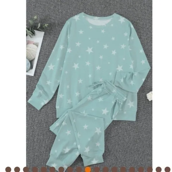 Star Print Lounge Set Mint Green Pajama Set Soft Cozy 2 Piece Boutique NEW M - Image 5