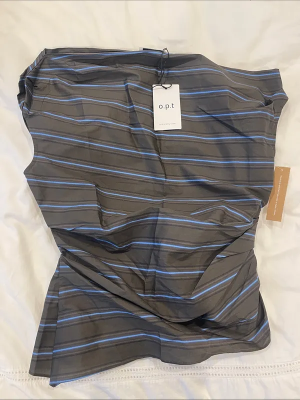 NWT o.p.t Tashi Cotton top size 2 Earthy Stripe one shoulder brown blue Few Moda - Image 6