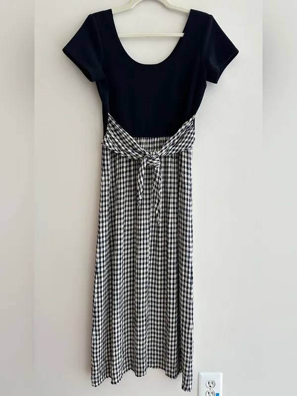Panáche Vintage Gingham Print Belted Midi Dress, Black/Cream, Size 8 - Image 13