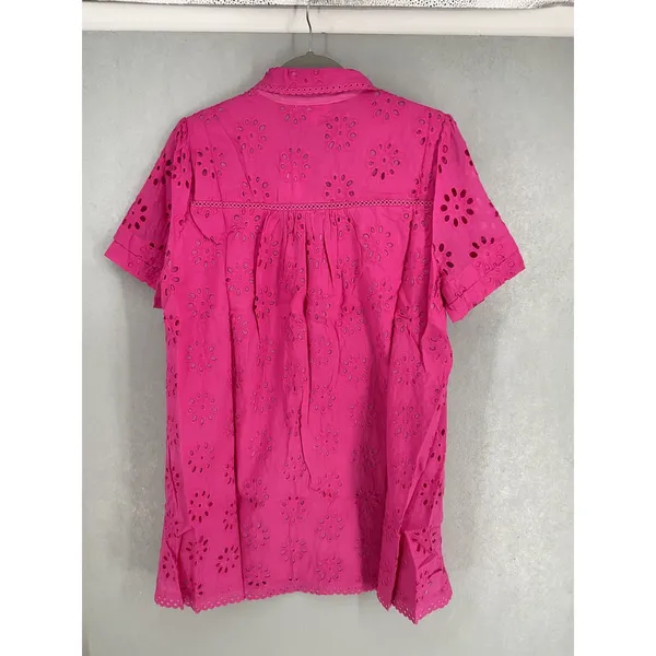 Allison New York Womens Eliana Eyelet Dress Hot Pink Button Front Medium - Image 3