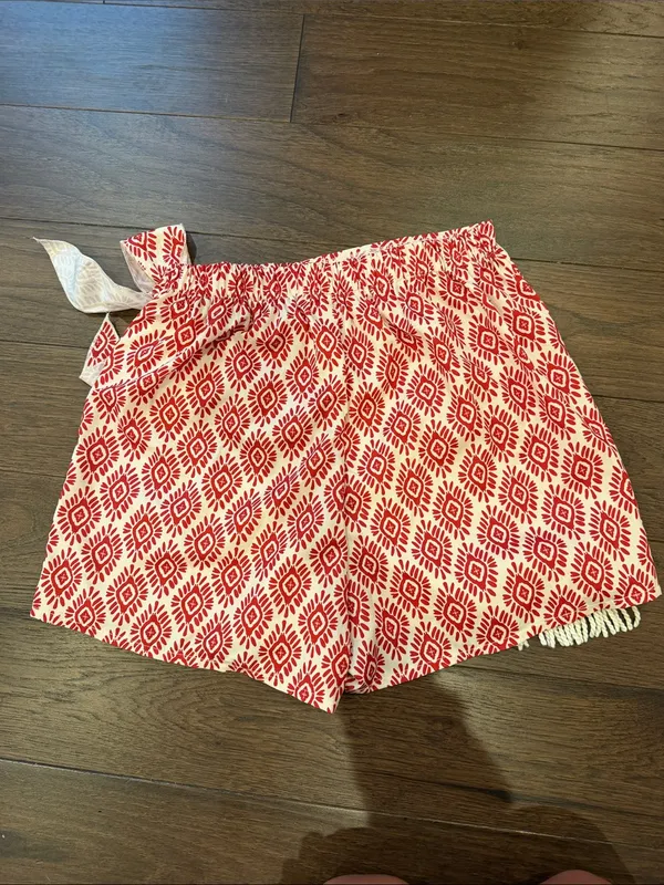 Women's Patterned Fringe High Waisted Wrap Tie Side Boho Shorts Small - C72-027 - Image 6
