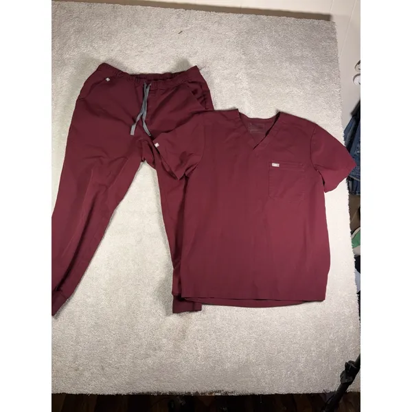 figs scrub set Mens tansen jogger pants (L Short) / leon top (L) Burgundy - Image 2
