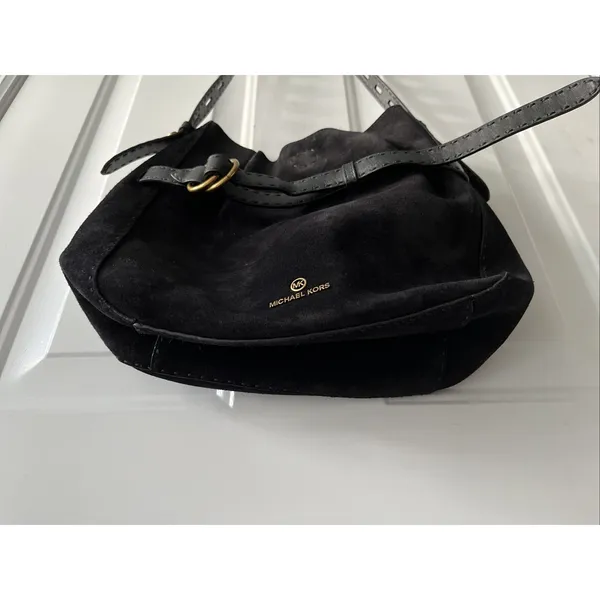 Michael‎ Kors Black Suede Leather Tote Bag Gold Hardware Crossbody Large Rare - Image 9
