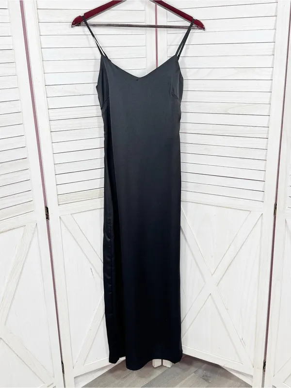 LBLC The Label Valarie Black Satin Slip Dress XS Midi Whimsigoth Party Coquette - Image 10