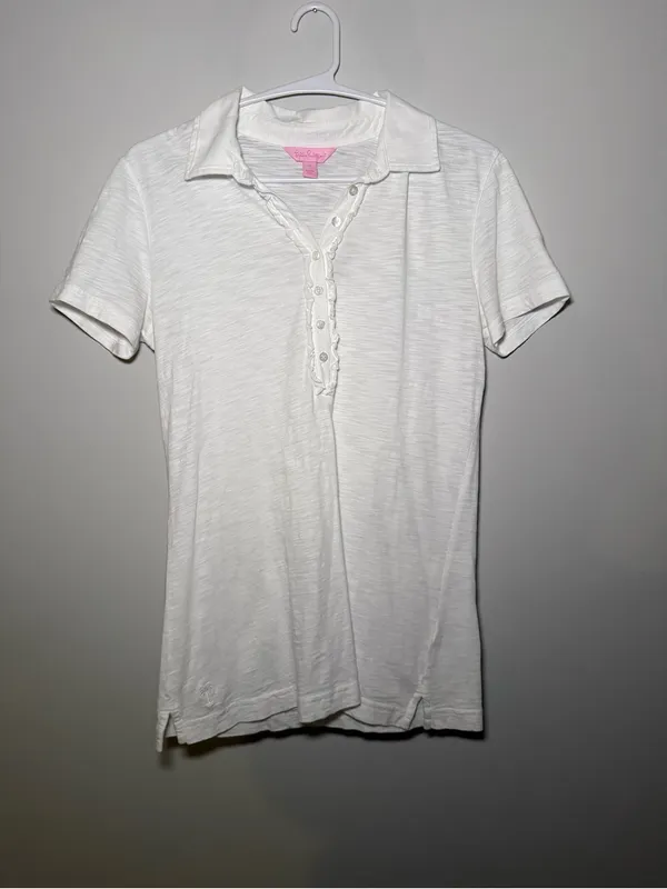 Lilly Pulitzer White Button-Placket Polo Top Women’s M - Image 3