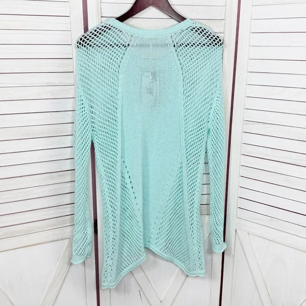 Paradise Shores Open Knit Mesh‎ Beach Sweater Swim Cover Aqua Green Medium - Image 8