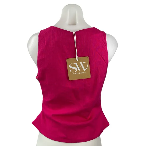 NEW Seven Wonders Pink Sleeveless Deep V Neck Ruched Tank Blouse Top Size L - Image 2
