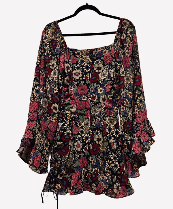 Hippie Boho Floral Print Mini Dress Size XS NWT - Image 2