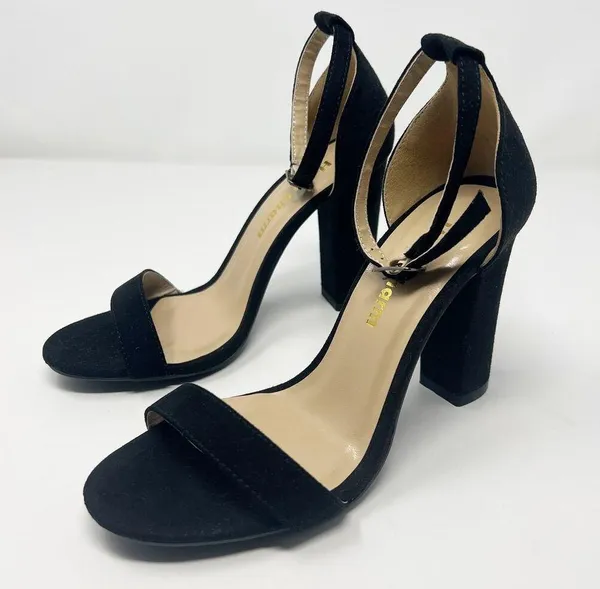 Heels Charm Faux Suede Black Heel Sandals Size 6.5 - Image 2
