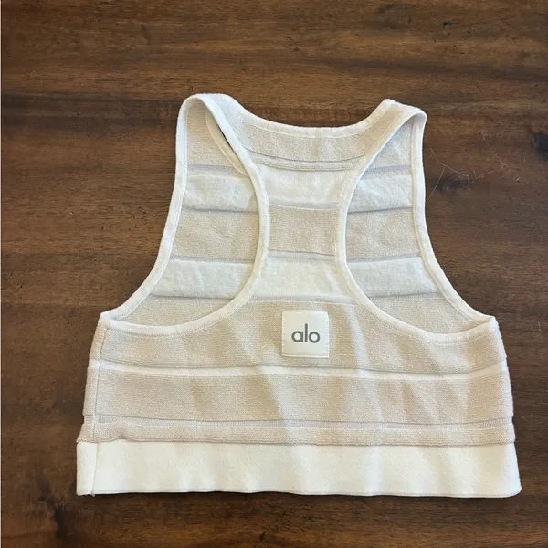 Alo Sport Play Knit Bra Women’s Small Alabaster Ivory White Cropped Top Tank - Image 2