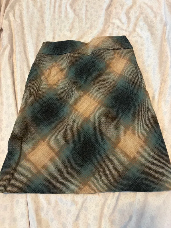 ann Taylor loft wool blend plaid green skirt - Image 3