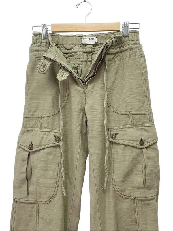 Free People Park Ave Cargo Pants Sz XS Olive Green Wide Leg Cotton Utility Boho - Image 9